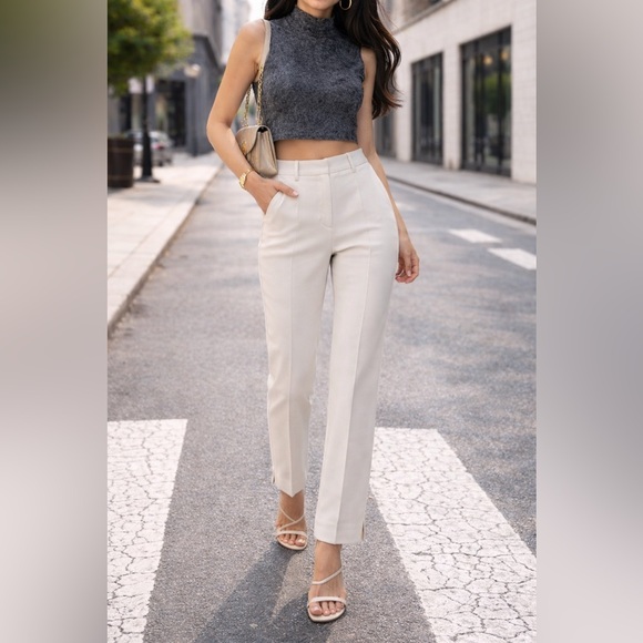 Zara Pants - Zara white jogger waist pants with black elastic band